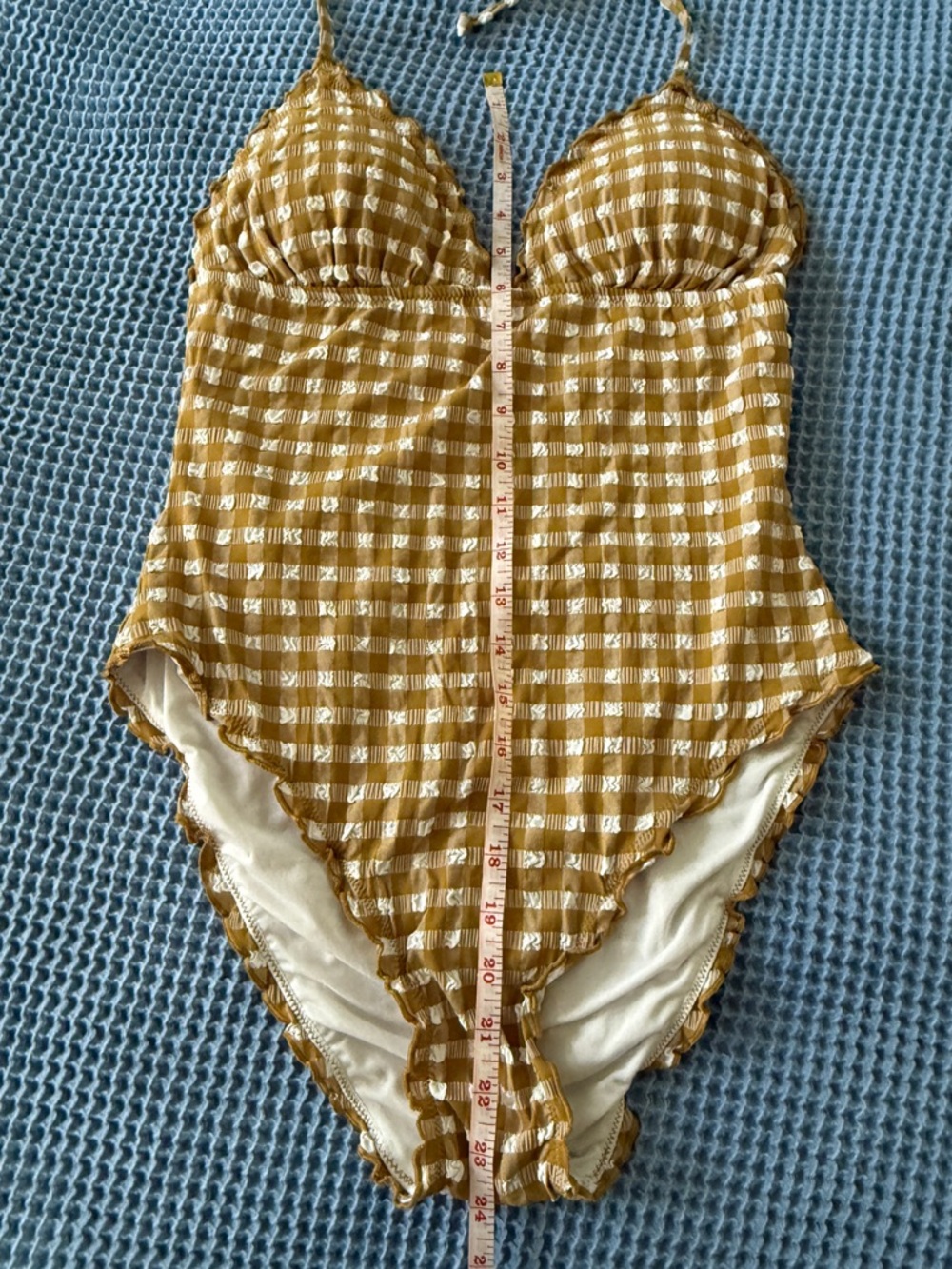 J. Crew Ruched plunge one-piece swimsuit gingham texture 8 - Picture 9 of 10